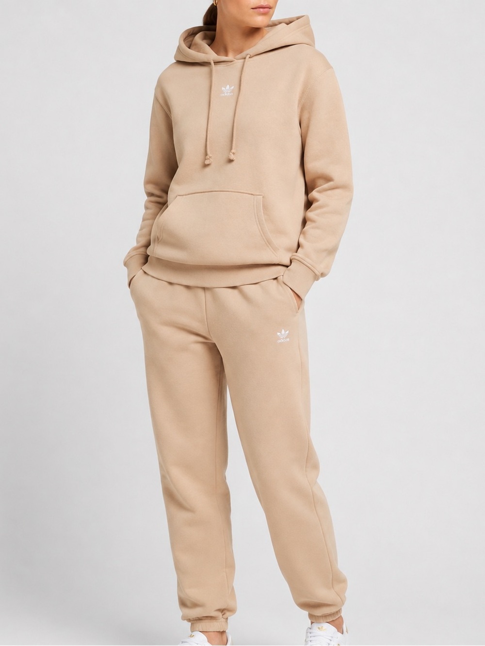 WOMENS ADICOLOR ESSENTIALS FLEECE SET HOODIE AND JOGGERS LARGE BEIGE